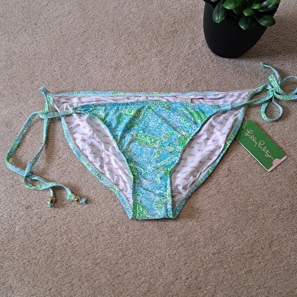 Lily Pulitzer Bikini Bottoms Size Large Sandi String Bottom Blue Green Print - Picture 4 of 13